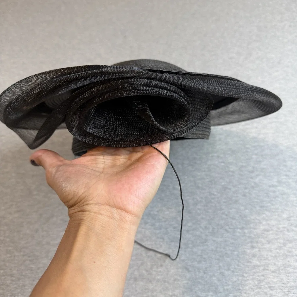 Vtg Black Straw Sinamay Mesh Fascinator Hat Made in Taiwan ROC Church Derby Tux